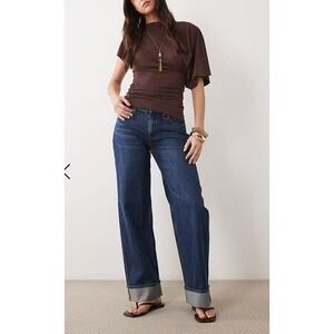 Abercrombie & Fitch The Baggy Low Rise Jeans Dark Wash Curve Love 33 Short